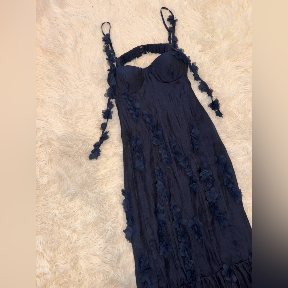 NEW PETAL & PUP Posedly Rosette Mermaid navy  Midi Dress sz M - Picture 8 of 12